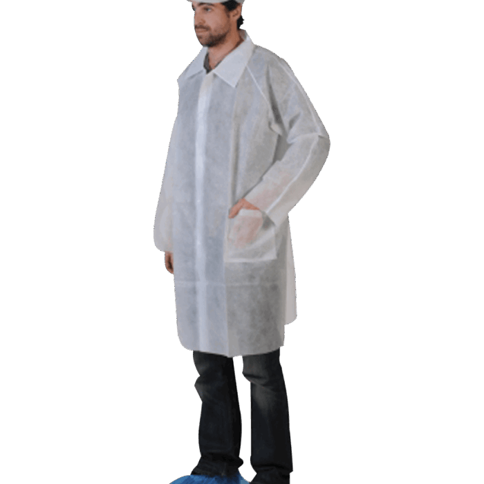 Blouse PLP non tissé 40 g blanche à pressions Avec Poche XL