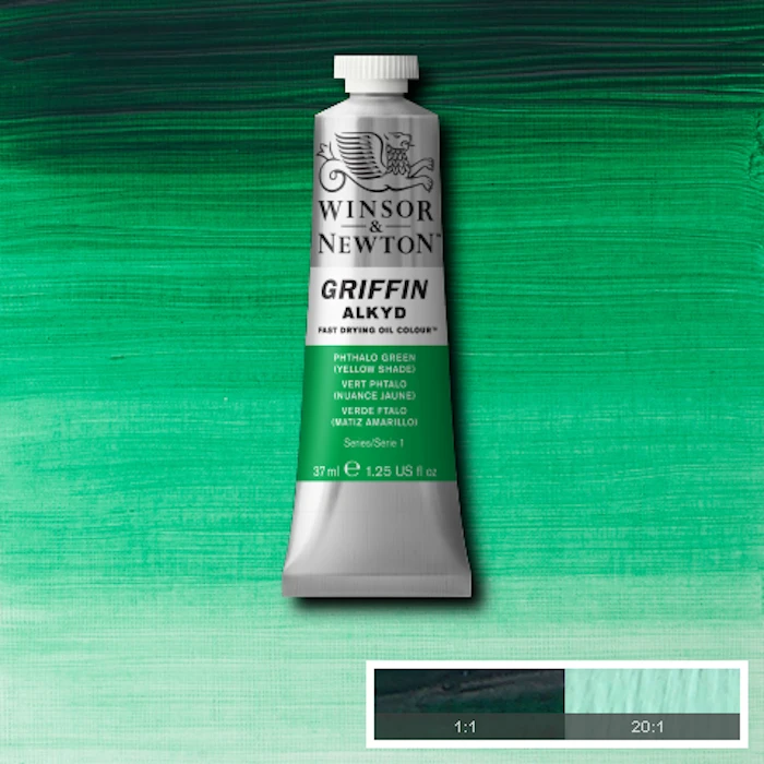 Huile Alkyd Griffin vert phtalo teinte de jaune 37ml W&N