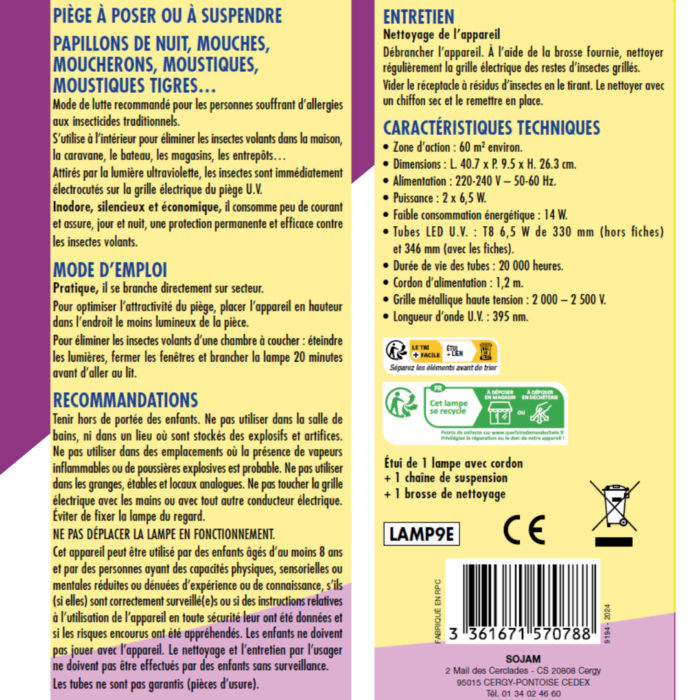 4-LAMP9E Instructions Grill'Insectes lampe led UV XL Acto