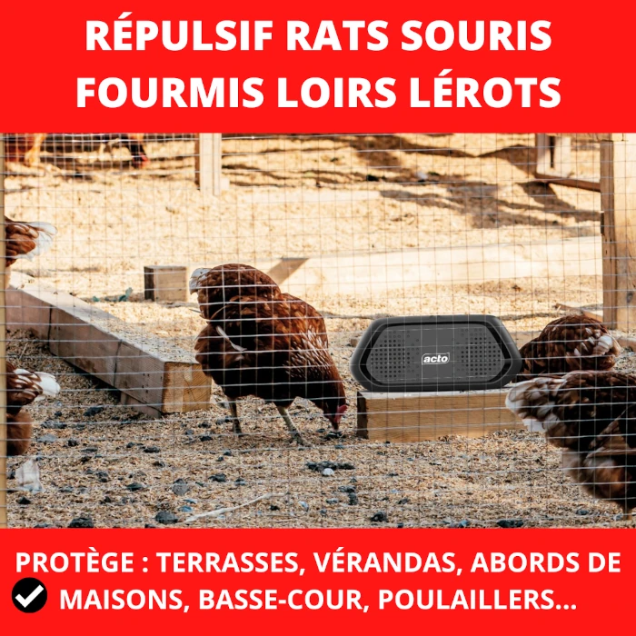 Répulsif ultrasons ACTO rechargeable | Rats, souris, fourmis 75 m²